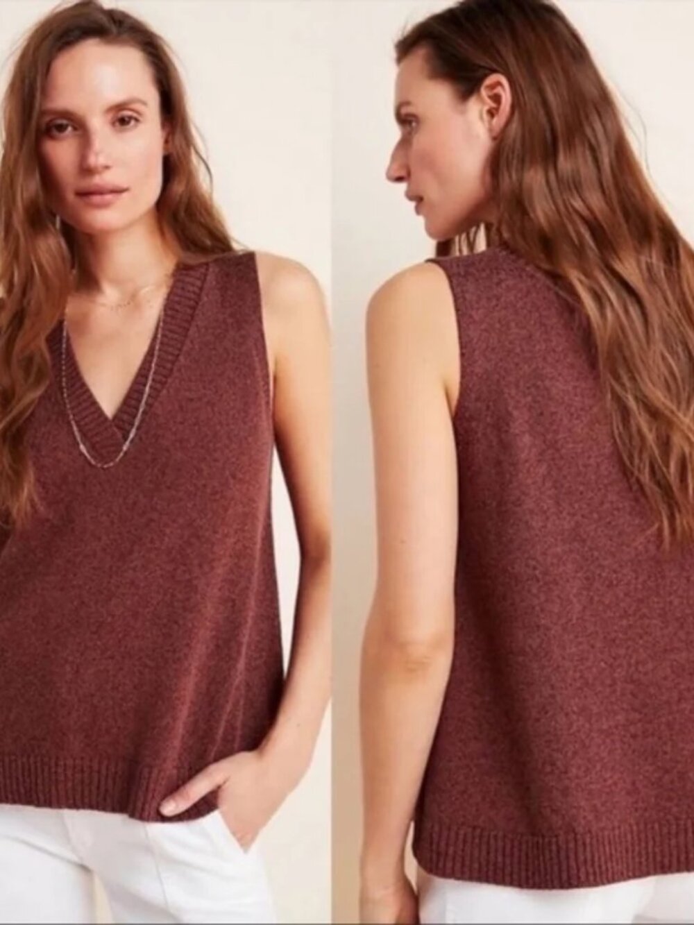 NWOT Anthropologie Camilla Brown V-Neck Sweater Tank XS